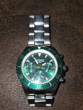 Armitron Silver Bracelet Watch with Green Dial and Bezel